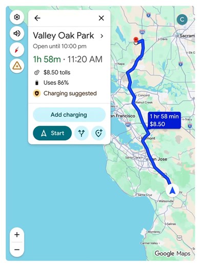 NEWS: Google is rolling out AI-powered EV trip planning and battery predictions in Google Maps to over 350 car models with Android Auto.The update recommends when and where to charge based on your vehicle and battery level, showing estimated battery at arrival and adjusting ETAs with charging time, something that Tesla already does, but this Google Maps update will reduce the need for multiple apps in non-Tesla EVs.Google: "To deliver accurate battery predictions for hundreds of vehicles, we com
