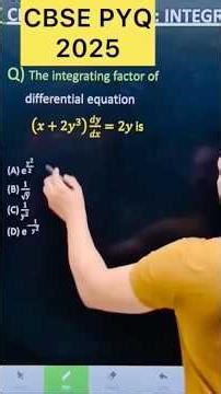 Q) The integrating factor of differential equation (𝑥+2𝑦^3 ) 𝑑𝑦/𝑑𝑥=2𝑦 is#cbse #maths diffe