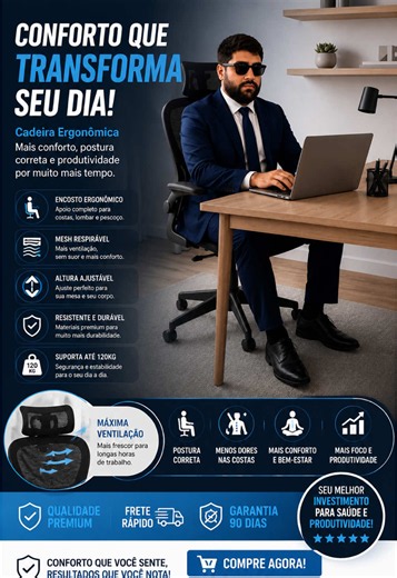 Se você passa horas trabalhando, estudando ou jogando, essa cadeira pode mudar o seu dia. Apoio para cabeça e lombar, encosto em mesh respirável e muito mais conforto para quem fica muito tempo sentado. Eu já estou testando… agora falta você! Aproveite a oferta e garanta a sua pelo link da TikTok Shop antes que o preço mude. #TikTokShopBrasil #CadeiraErgonomica #HomeOffice #AchadinhosTikTok #ofertadodia
