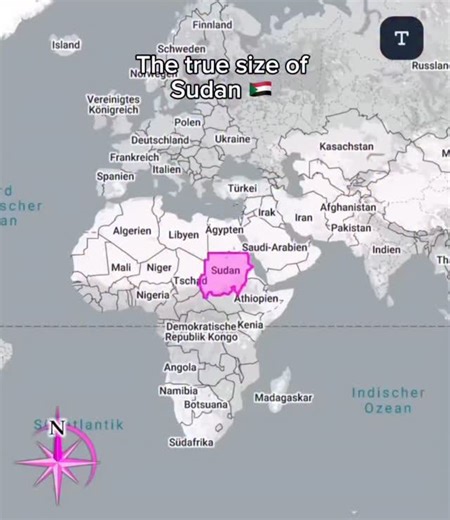 🇸🇩 Sudan 📏 Area: ~ 1,886,068 km² 👥 Population: ~ 48 million (2024 estimate) 🏙️ Capital: Khartoum 📍 Fun Fact: Sudan is one of the largest countries in Africa by land area, yet much of its size is underestimated on world maps especially compared to countries farther from the equator. 👉 Follow for more real-size country comparisons! #sudan #fypage #map #learnoninstagram #truesize | Truesize Maps