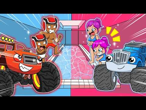 Pink vs Blue Team Challenge!? Who Will Win?! | Blaze and the Monster Machines Animation