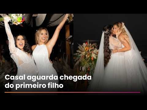 In the final stretch of pregnancy, Lauana Prado marries Tati Dias on the coast of SP