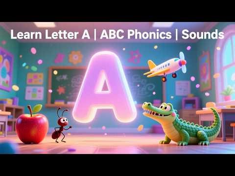 Learn Letter A | A is for Apple | ABC Phonics for Kids | Uppercase & Lowercase A
