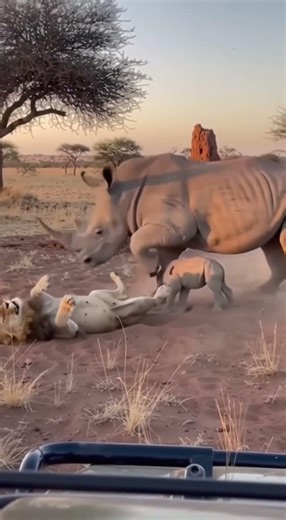 Rhino Mom LAUNCHES Lion 35 Feet Into Termite Mound - SAVES Baby! 🦏 새끼 구출 🦏 赤ちゃん救出 #viral #rhino