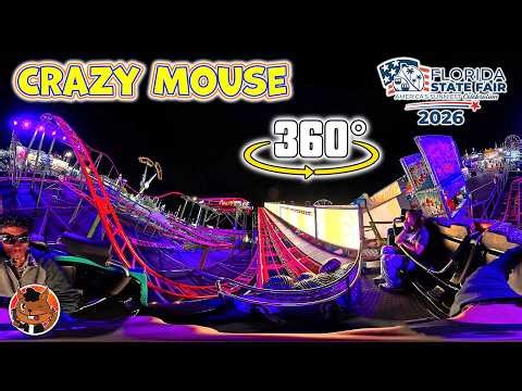 [4K VR 360°] Crazy Mouse - Spinning Wild Mouse Coaster | On-ride Night POV | Florida State Fair 2026