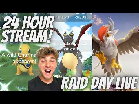 ✨24 HOUR STREAM! Staraptor Raid Day & Shiny Costume Charmander & Charizard HUNT in Pokemon Go LIVE!✨