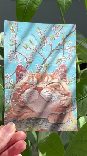 Trying Himi Gouache for the First Time! Painting a Cat on Red Paper