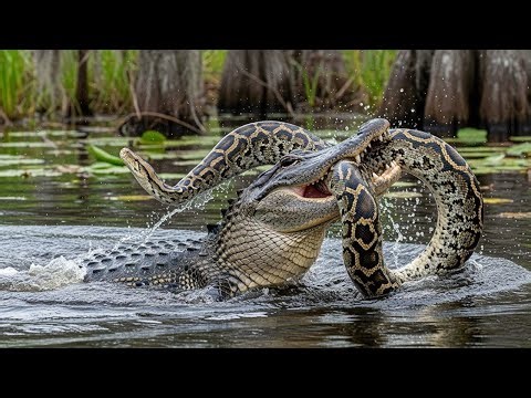A deadly battle in the swamp: crocodile versus giant python – who will be the strongest?