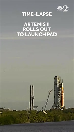 If you didn't have twelve hours to spare to watch the Artemis II rocket roll out to the launch pad today, here's a 10,000x time-lapse. https://www.wesh.com/article/nasa-rolls-out-artemis-ii-kennedy-space-center/70013636 | WESH 2 News