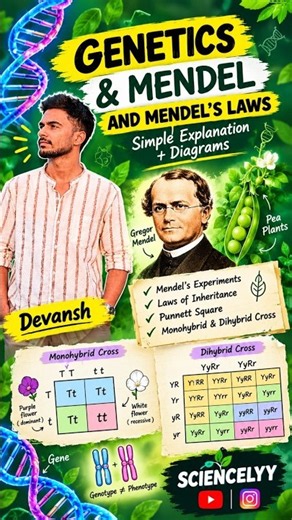 Genetics & Mendel's Laws Explained 🔥 | Punnett Square, Monohybrid & Dihybrid Cross | SCIENCELYY