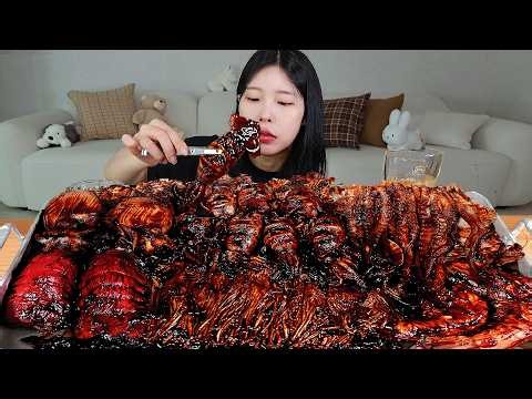 ASMR MUKBANG| 직접 만든 불닭 짜장 버섯 해물찜 랍스터 킹타이거새우 오징어 먹방 & 레시피 SPICY MUSHROOMS AND FIRE NOODLES EATING