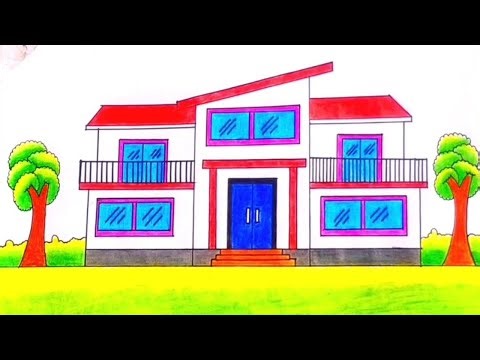 Easy Modern House Drawing Step by Step | Simple & Colorful House Drawing for Beginners