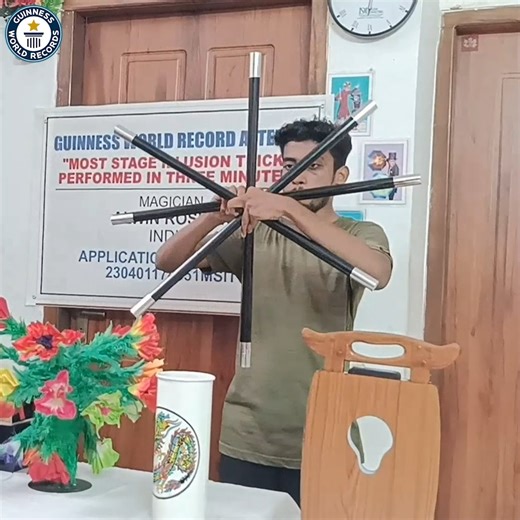 How many tricks can Magician Alwin complete? 🤯 He first achieved this stage illusion record in 2023 | Guinness World Records