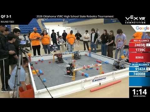 Oklahoma Regionals : Division 1 - QF #3-1 - 24658J & 1739C vs 9142A & 74008B - Auton + Driver