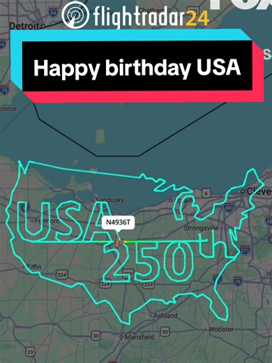 A pilot commemorated the 250th anniversary of America over Ohio on Friday, July 3, ahead of the holiday weekend. Footage here from Flightradar24 shows the flight path of the Cessna plane, which spelled out “USA 250th” inside an outline of the contiguous US.