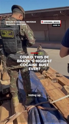 Brazilian authorities say they seized eight trucks carrying 260 tons of timber near the Bolivian border. Preliminary tests found signs of cocaine, and officials estimate up to 50 tons of the drug could be hidden in the cargo. If confirmed, it would be the largest cocaine seizure in Brazilian history.