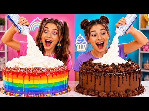 RAINBOW vs CHOCOLATE CAKE CHALLENGE! 🌈🍫 Crazy Decorating by 123 GO!