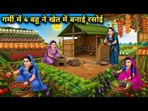 गर्मी में 4 बहु ने खेत में बनाई रसोई | During the summer, four daughters-in-law set | Animated Story