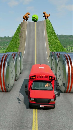 Colourful School Buses vs Hydraulic Crush - BeamNG.drive
