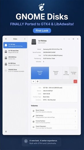 GNOME Disks FINALLY Ported to GTK4 & LibAdwaita! First Look