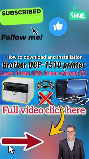 How to download and install Brother DCP-1510 printer driver on windows without CD. #shorts