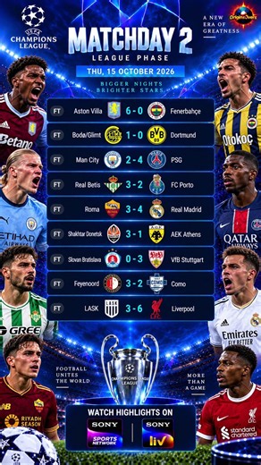 🏆 UCL Matchday 2 Results 🔥 Liverpool Score 6! Villa 6-0, PSG Beat Man City 4-2! ⚽