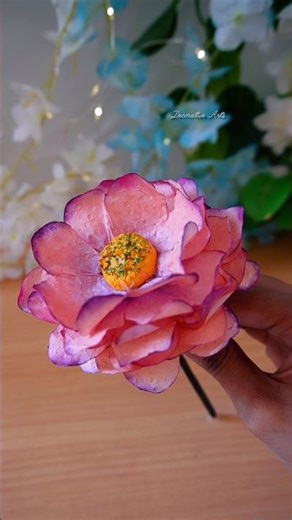 How Make Aesthetic Rose With Tissue Paper/DIY Pink Flowers Making Ideas With Napkin/#shorts #craft