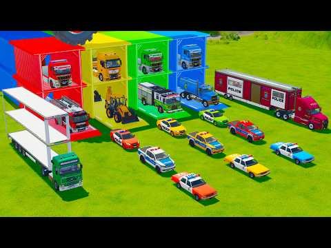 ALL POLICE CARS AND FIRE ENGINE, BACKHOE LAODER, WATER TANK TRUCK TRANSPORT TO GARAGE - FS22