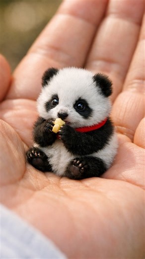 Panda Family World | AI Panda & Minion Videos on Instagram: "“Tiny Panda Playing on My Hand 🥹” This ultra-realistic video shows a mini panda cub just 3 centimeters tall, playing and eating on a human palm. Macro realism, cute movements, and tiny details make this one of the cutest panda videos you’ll ever see. 🐼❤️ Watch till the end! 👉 Agar video pasand aaye to gift bhejna 🎁❤️ #tinypanda #cutepandas #miniatureworld #viralreeĺ #aiart"
