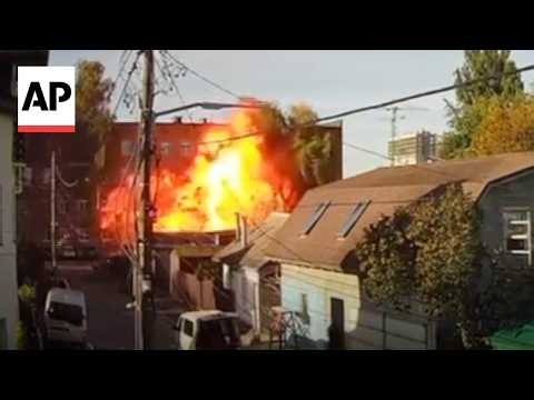 CCTV video shows a Russian drone striking a school in Kyiv, Ukraine