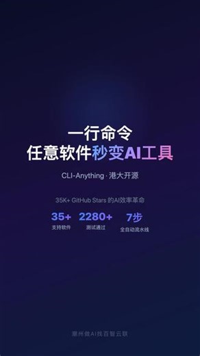 一行命令让所有软件变AI工具？港大CLI-Anything开 港大开源项目CLI-Anything，用自然语言控制任意软件，钉钉/Chrome/VSCode都支持 #CLI Anything #AI工具 #开源 #百智云联