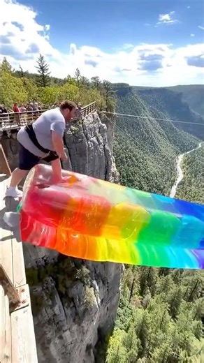 Jelly Cliff Airbag is Soothing 😱🔥 Guy Bounces Girl Launched #cliffactivity #cliffslide #rdswth