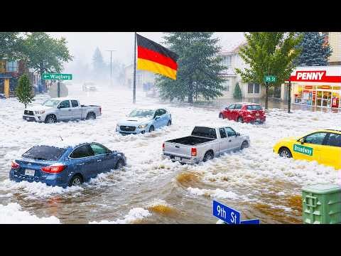 Germany in Hailstorm Chaos!🌊 Giant Hail Unleashes Flash Floods, Strands Cars Across Norddeutschland