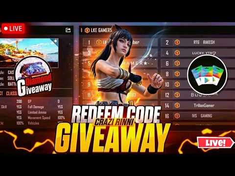 FREEFIRE LIVE REDEEM CODE GIVEAWAY||LIVE FF CUSTOM ROOM ||LIVE TEAMCODE GIVEAWAY|| DIAMOND GIVEAWAY