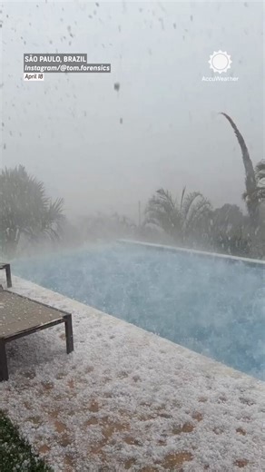 Large hail crashed into this pool, making the backyard look like a snow-covered scene as severe thunderstorms moved through São Paulo, Brazil.
