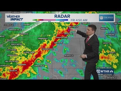 Tracking strong storms with gusty winds sweeping across Indiana Friday morning