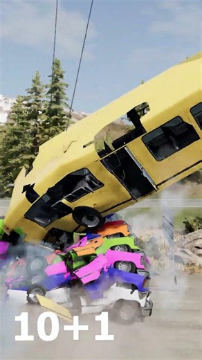 Mixed Colorful Cars and Buses Fall Crash #2 - BeamNG.Drive #beamngdrive #beamng #car
