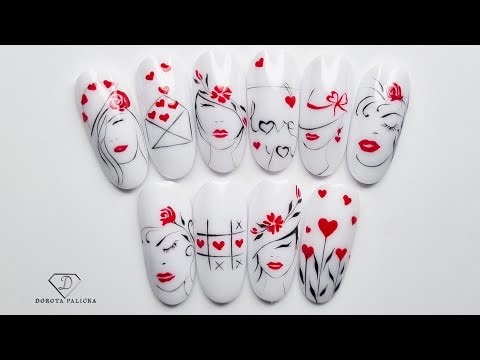 Effective Valentine's Day nail art. ❤️💋 Thin Line work with gel tutorial.