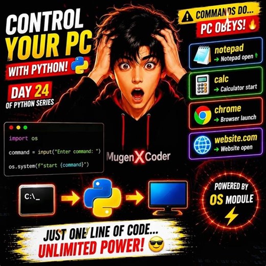 Control Your Computer with 3 Lines of Python! 🤯💻 OS Module Tutorial #day24 #coding