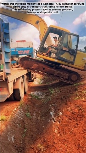 INSANE Excavator Loading Itself Onto a Truck | Komatsu PC120 Operator Skill! #shorts