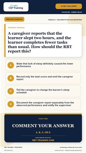 A caregiver reports that the learner slept two hours, and | RBT Question #shorts