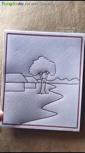 A River Side Scenery Drawing Technique #rongdhonuartanddrawing #shorts