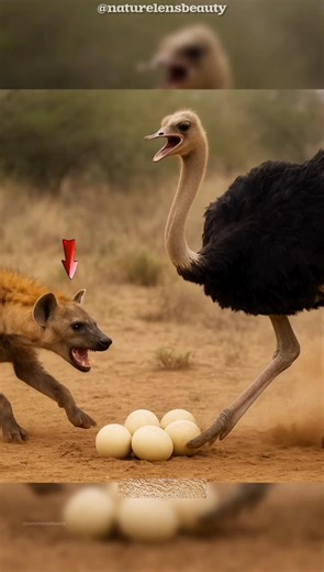 Ostrich Protecting Eggs From Hyena Attack! #shorts