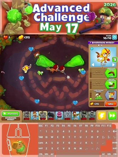 One shots only, 5/17/2026 Advanced Challenge Speed Run (Daily) BTD6