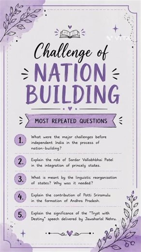Challenge of Nation Building | Repeated Questions & Important PYQs | Class 12 Political Science 🌸✨️