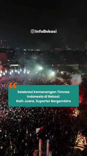 Timnas Indonesia meraih gelar juara FIFA Asean Cup 2026 setelah mengalahkan Thailand di partai final. Prestasi ini disambut gembira masyarakat pecinta sepak bola. Di Bekasi, penonton di Plaza Patriot membludak. #infobekasi #bekasi