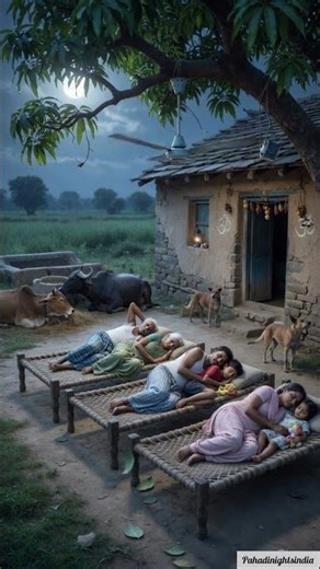 Peaceful Pahadi Family Night Sleep 🌿 | Guard Dogs & Nature Sounds | Village Outdoor Scene