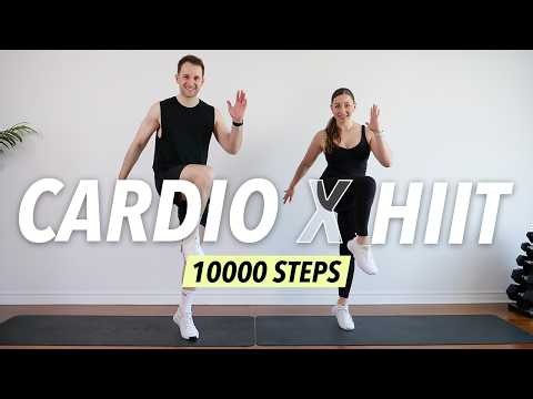 10000 Steps for Fat Burn - 1 Hour Cardio HIIT Workout at Home (No equipment)
