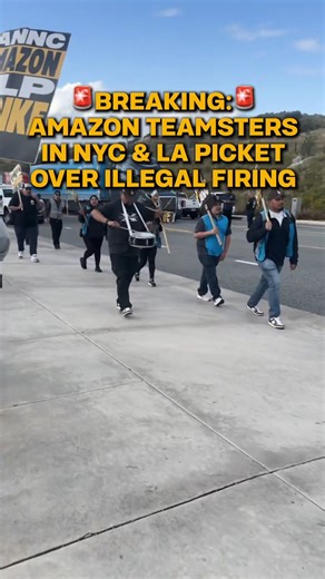 We are on the picket line in New York City and Los Angeles protesting Amazon's illegal decision to fire unionized workers at DAX7.Amazon Teamsters are taking the fight to Amazon to win the job security we deserve! 🐴✊