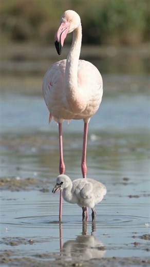 Flamingo Parent Protecting Its Tiny Chick 🦩🐣 | Wildlife #Shorts